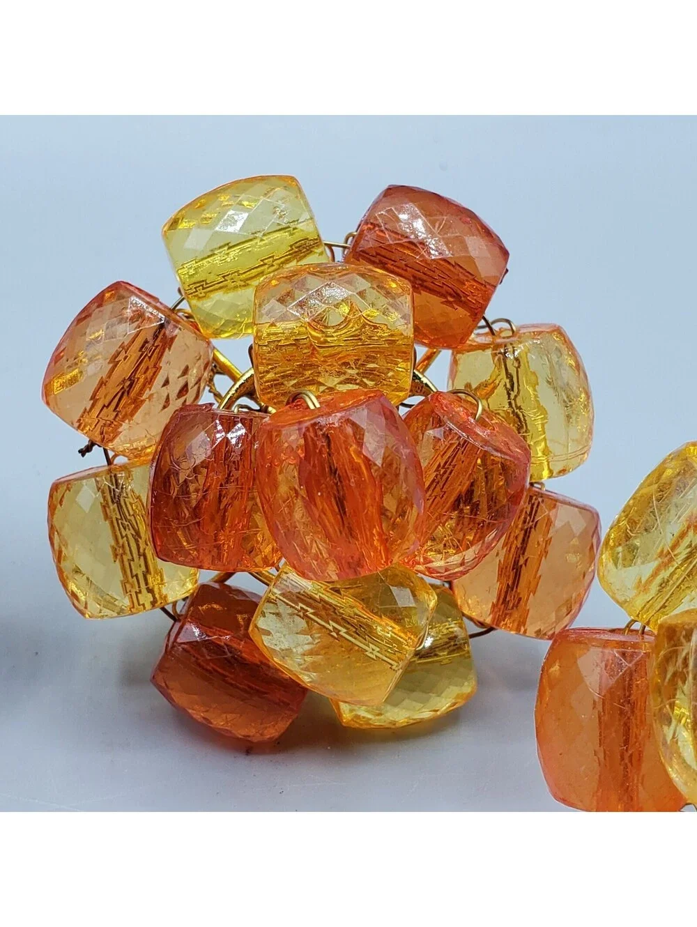 4 Orange Yellow Beaded Napkin Rings Faceted Gold Metal Wire Wrapped Spring